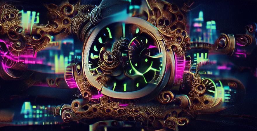 Clockwork Gears in Synthwave Steampunk Style