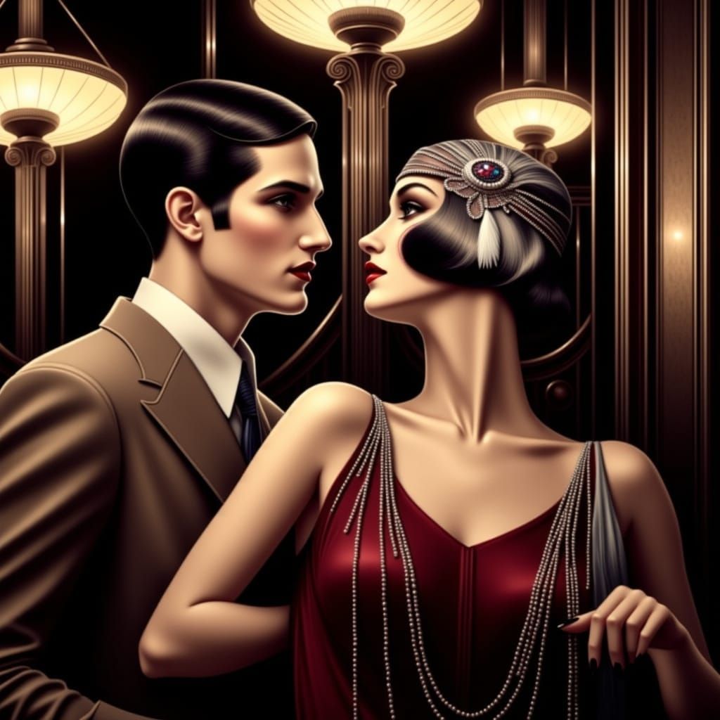 1920s Flapper Girls in Art Deco Style