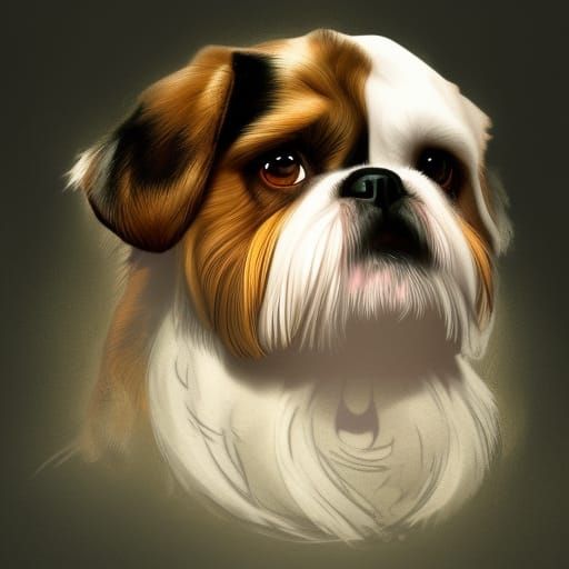 Shih Tzu Bulldog Mix Portrait in Detailed Digital Art