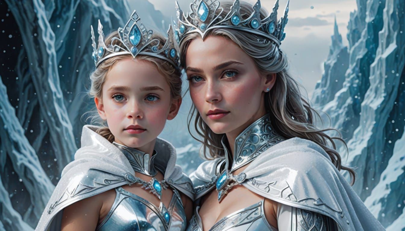 Icy Mother and Daughter in Sci-Fi Illustration