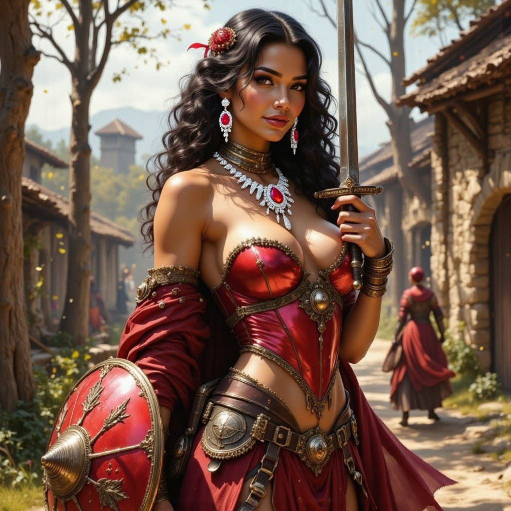 Gorgeous Warrior Woman with Rapier in Romantic Realism