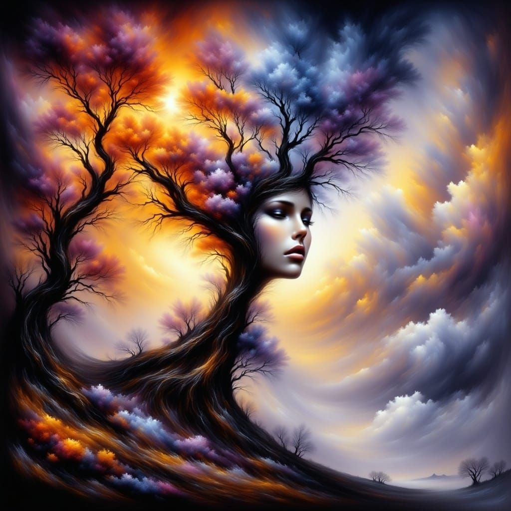 Groovy Rainbow Spirit in Floral Landscape