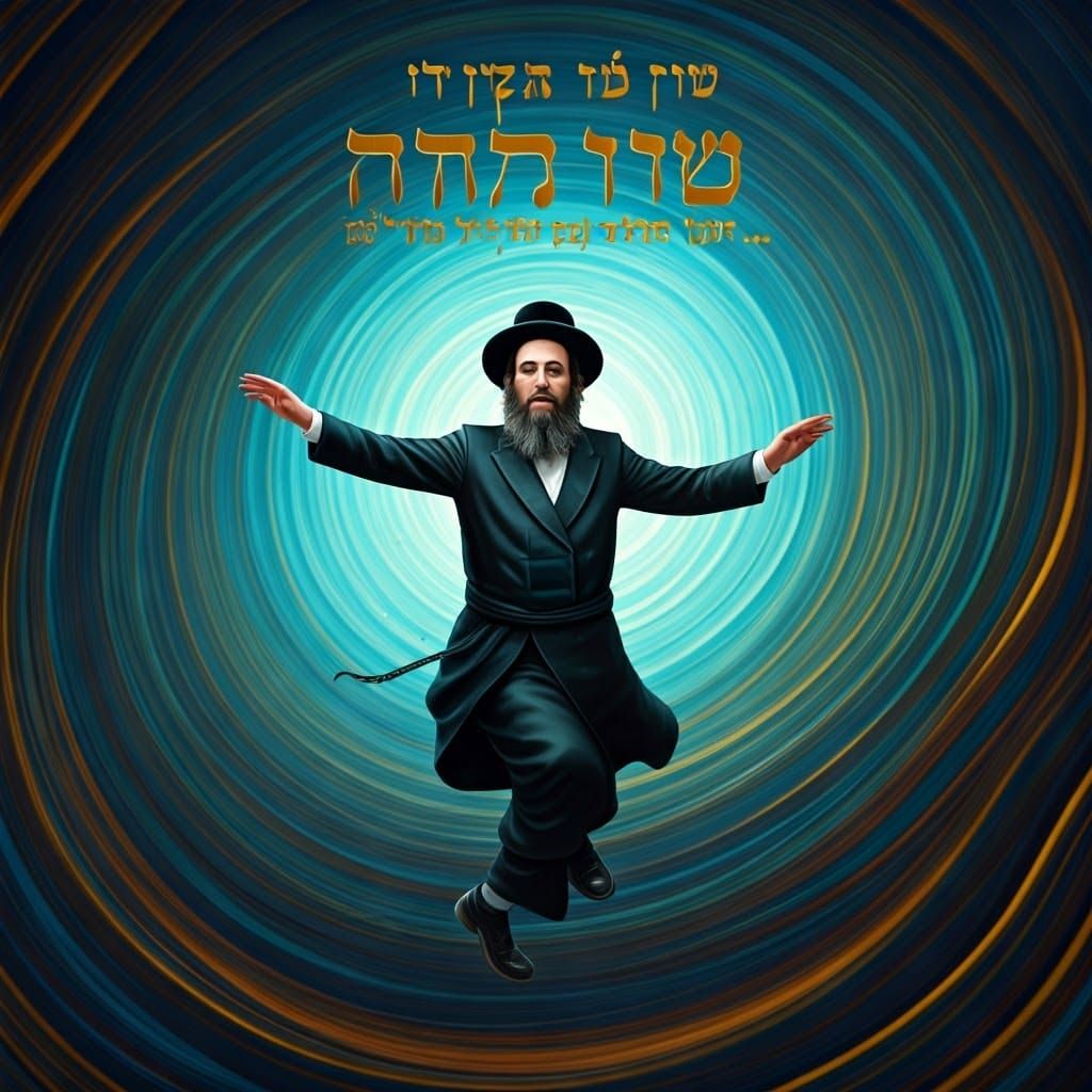 Joyful Hasidic Man Dancing in Surreal Style