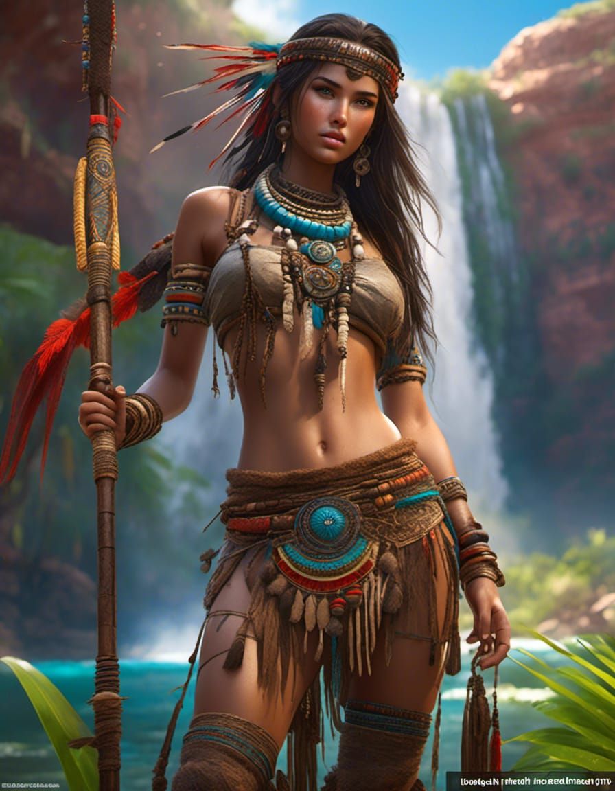 <lora:Beautify:1.0> gorgeous brunette female tribal girl , Havasupai clothing, brunette hair, beautiful, alluring, prett...