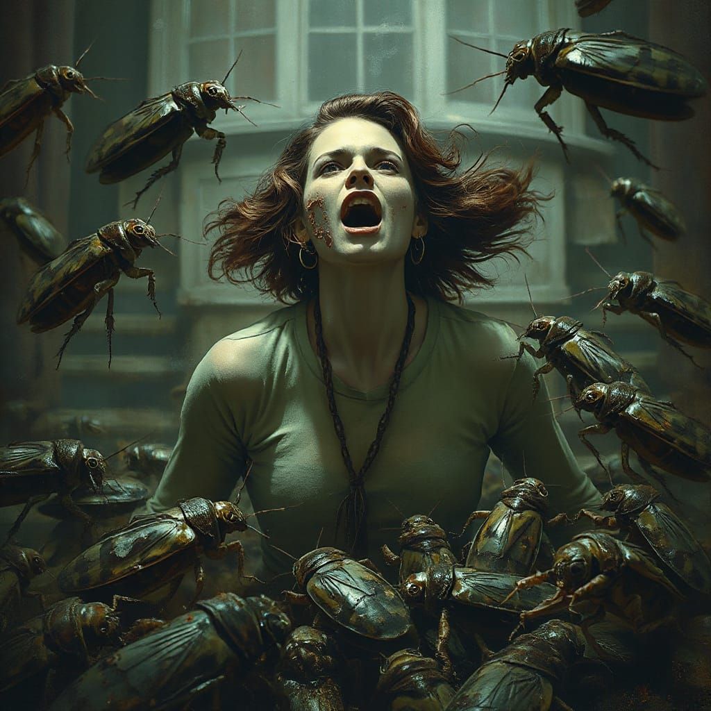 Dark Fantasy Woman Encircled by Cockroaches in Muted Earthy ...