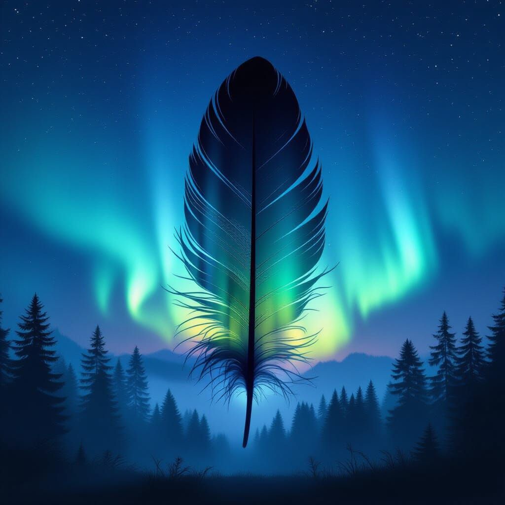 Aurora Borealis Swirls Inside Feather Silhouette