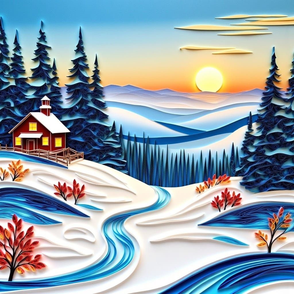 Exquisite Winter Landscape in Quilling Style