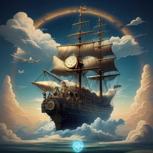 Steampunk Mariner Navigates Sky Portal with Clockwork Device