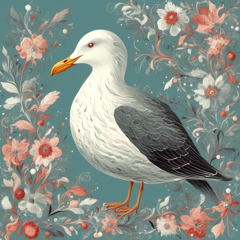 Whimsical Herring Gull Illustration
