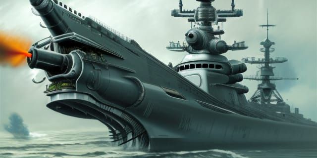 Robot Shark Battleship on Lava Ocean