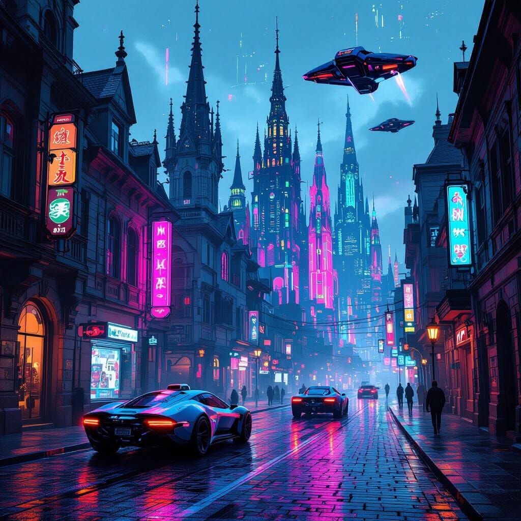 Cyberpunk Transylvania: Gothic Spires Meet Neon Skies