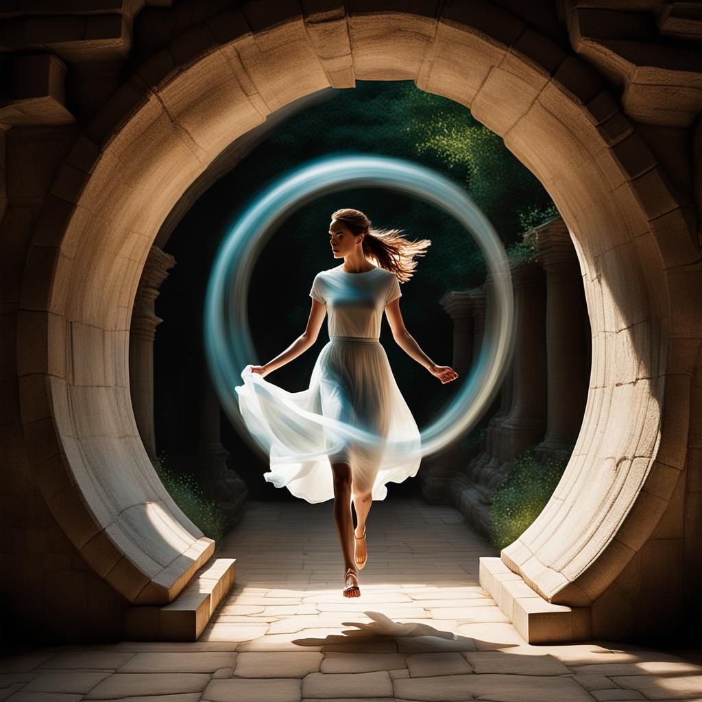 Girl Steps Through Ancient Magic Portal