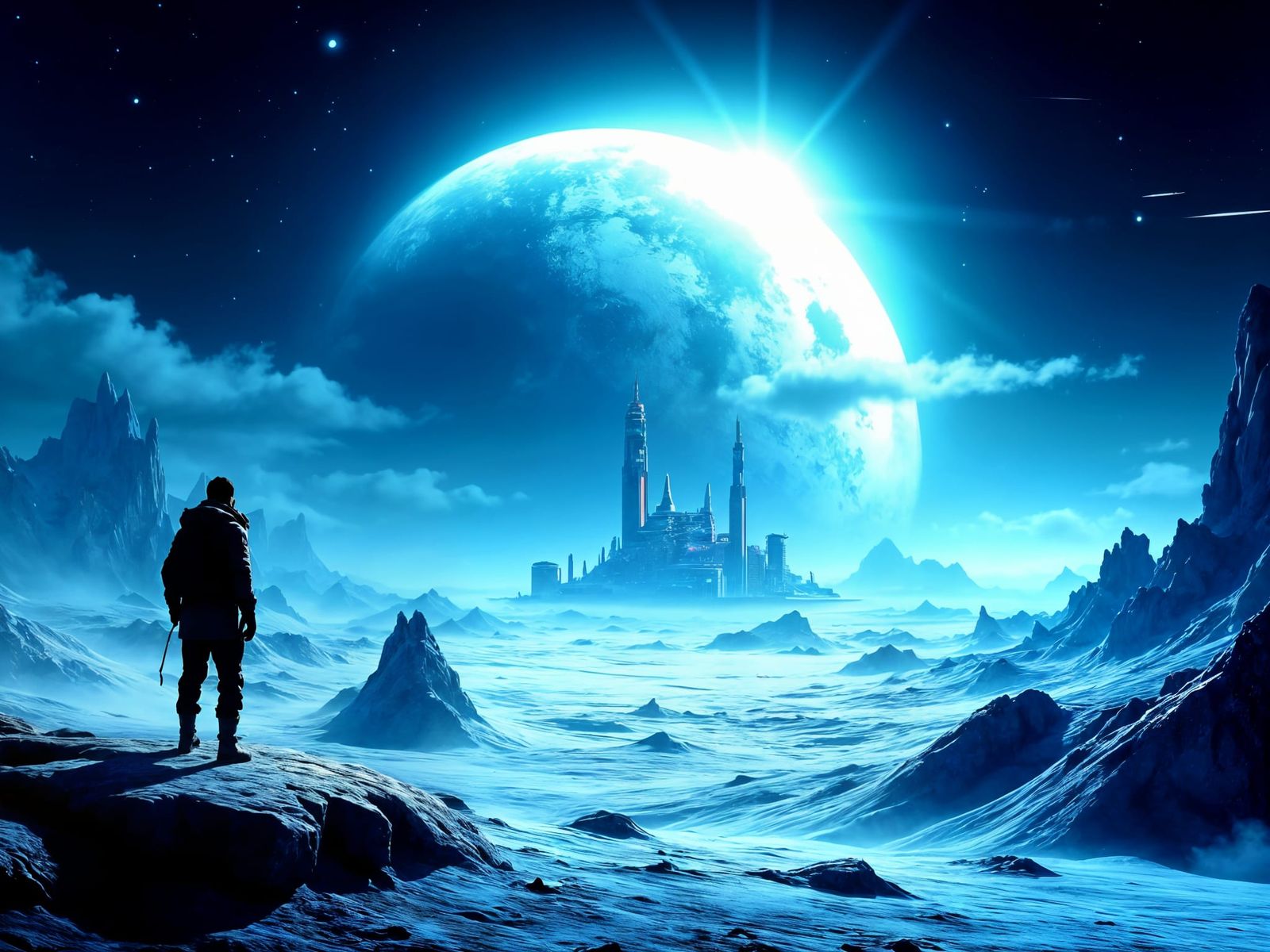 Futuristic Icy City on Pluto in Sci-Fi Style