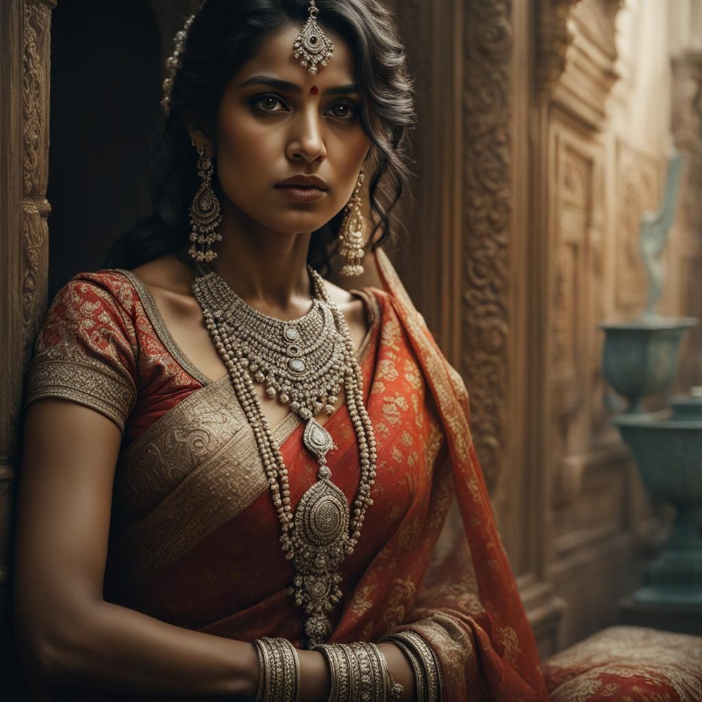 Sensual Indian Women in Folk Royal Dress