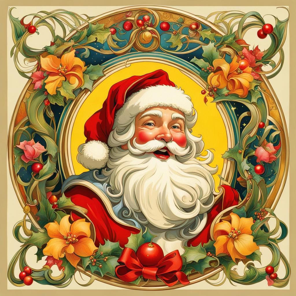 Smiling Santa Claus in Art Nouveau Rococo Style