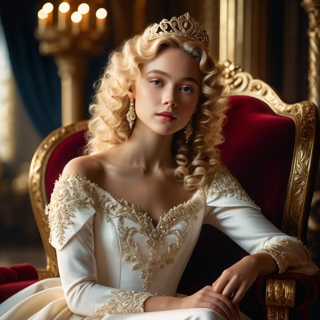 Princess on Velvet Throne in Pre-Raphaelite Style