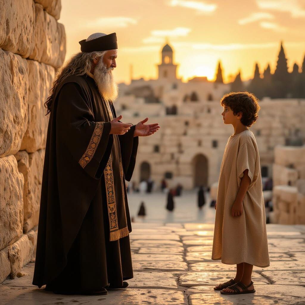 Priest Eli and Samuel at Jerusalem Temple Dawn