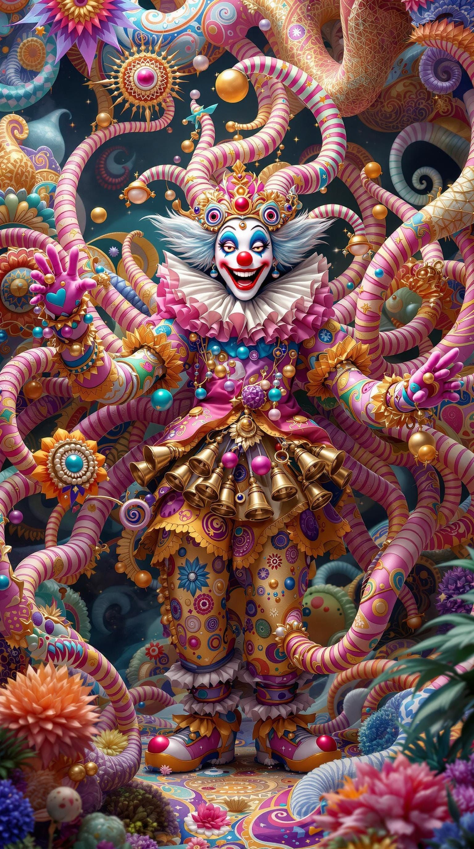Cosmic Clown Deity in Fractal Realm, 3D Anime Art