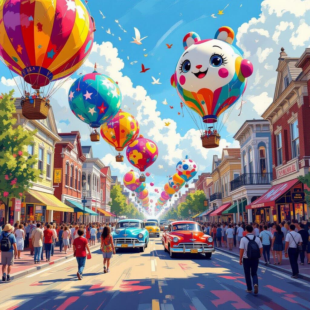 Vibrant Balloon Day Parade with Giant Floating Characters