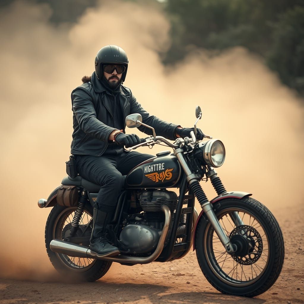 Dieselpunk Biker in Dusty Light