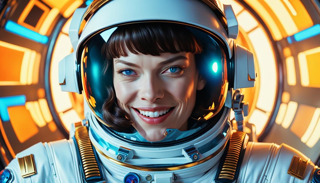 Milla Jovovich Smiling in Spacesuit, Cubist Art