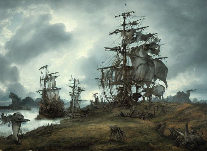 Dinosaur Bone Shipwreck in Dutch Golden Age Style