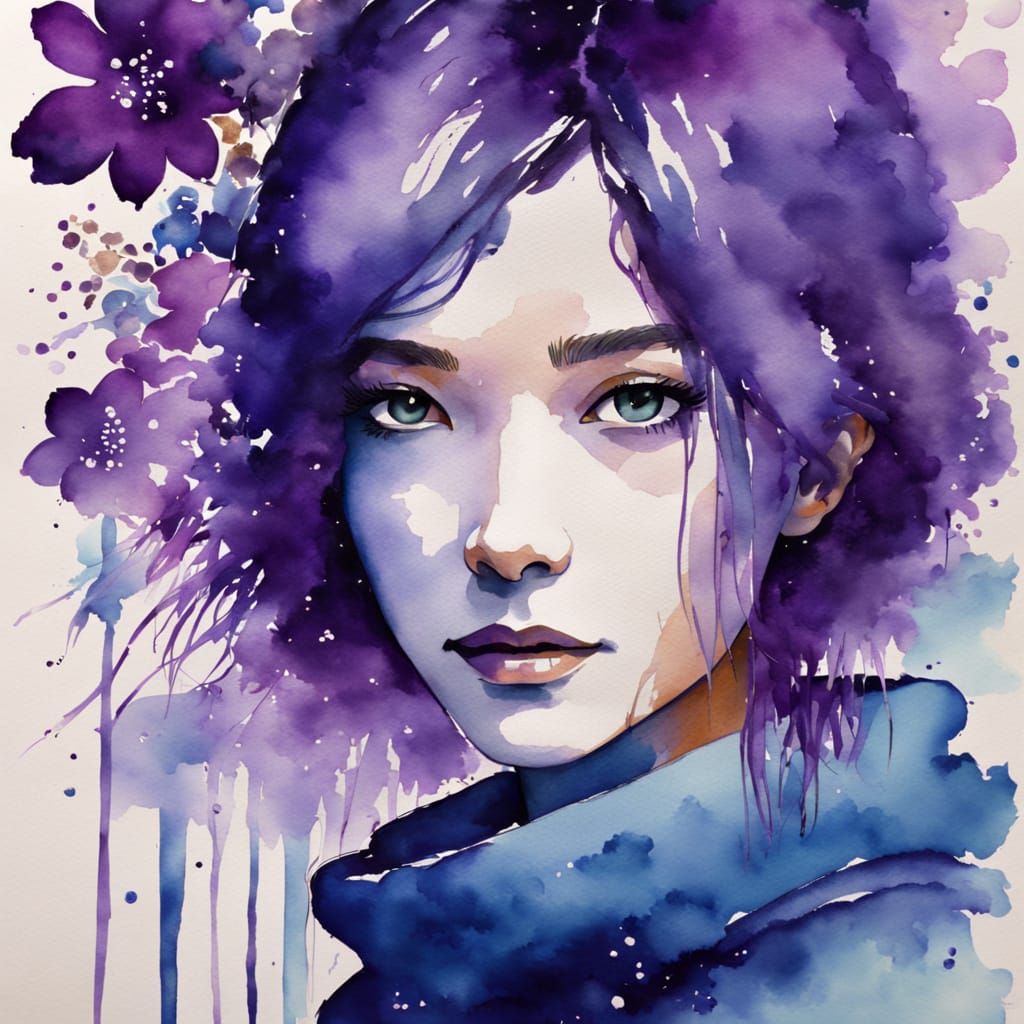 Minimalist Watercolor of Woman in Purple Sweater