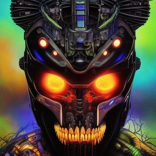 Biopunk Robotic Monster in Dark Academia Style