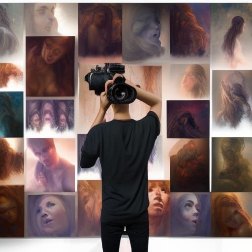 Camera Head man in Front of The Horror Images he has seen