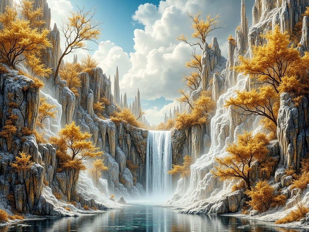 Chrome Waterfall in a Futuristic Landscape