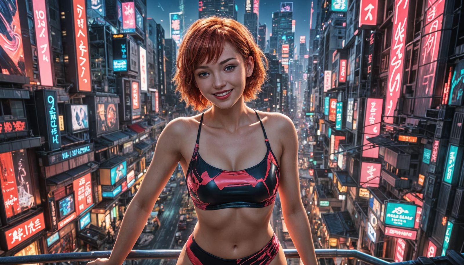 Anime Girl in Futuristic City with Neon Lights