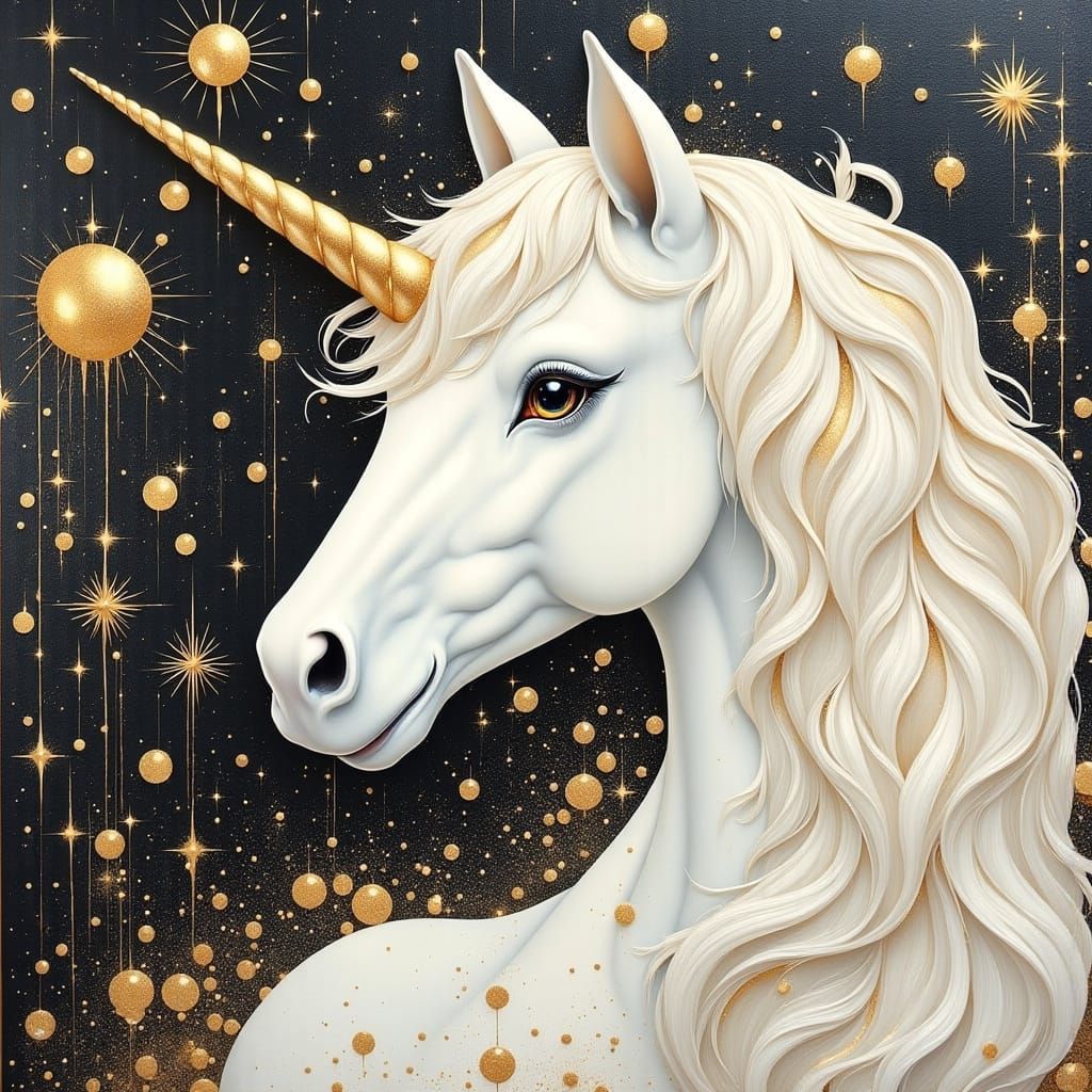 Fantasy Unicorn in Metallic Oil Painting
