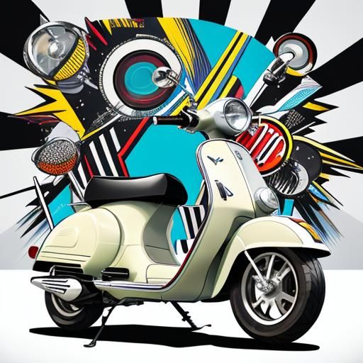 Classic Lambretta scooter with side panel art painted by pop...