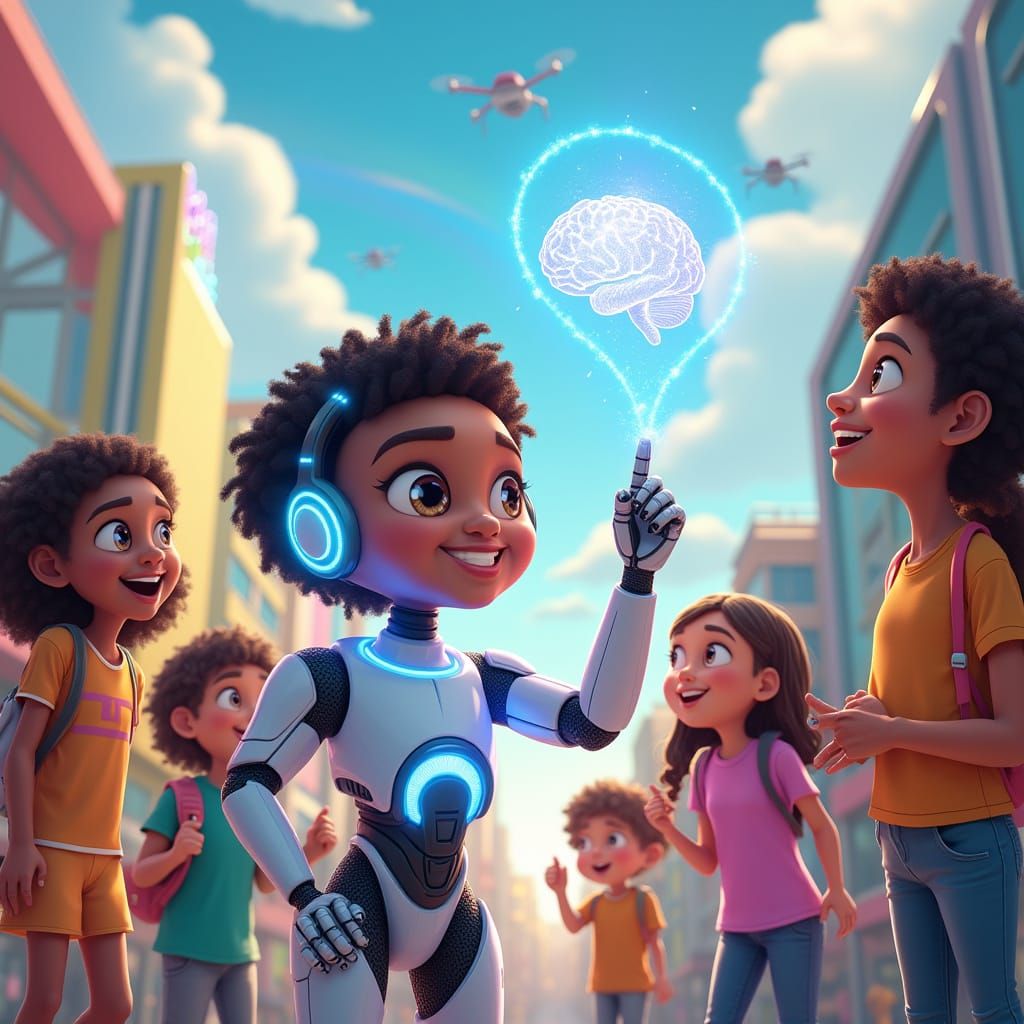 Children's Book Cover Art: Diverse Kids Meet AI Annie in Fut...