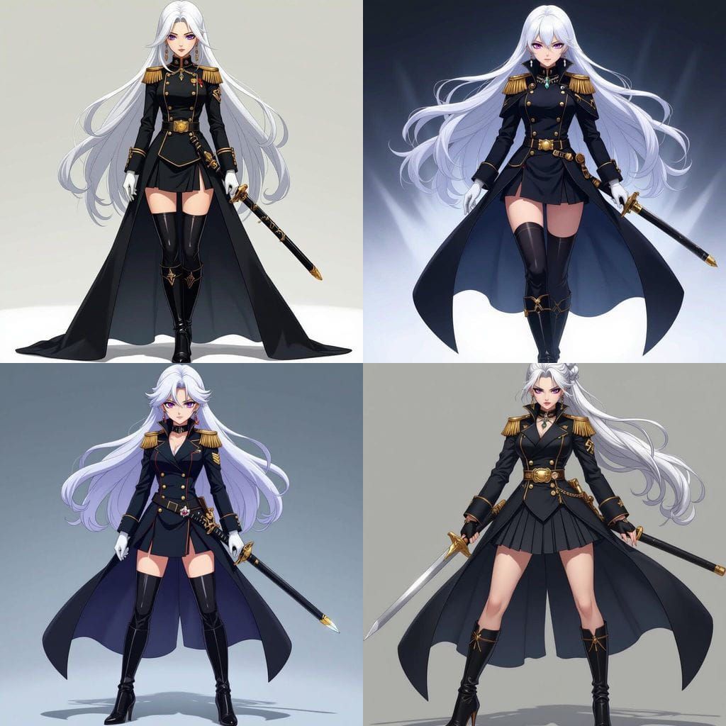 Anime Female Admiral in Black Navy Uniform with Sword