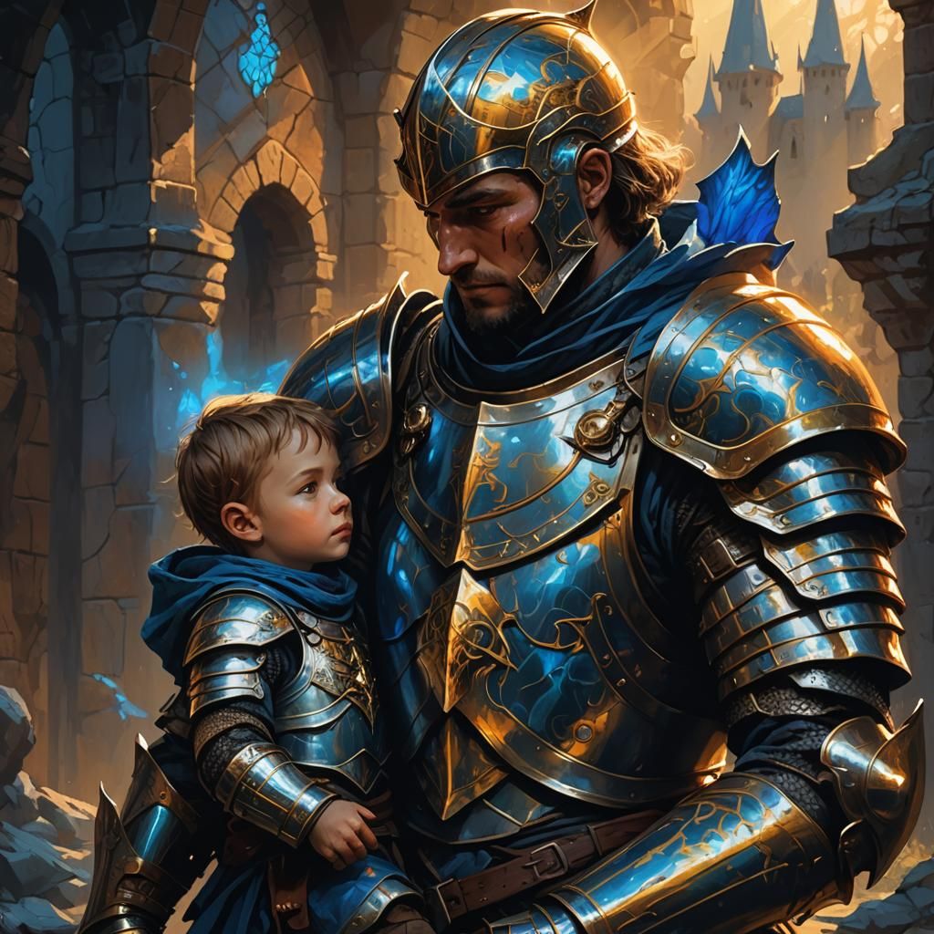 Knight and Child in Dark Fantasy Digital Art