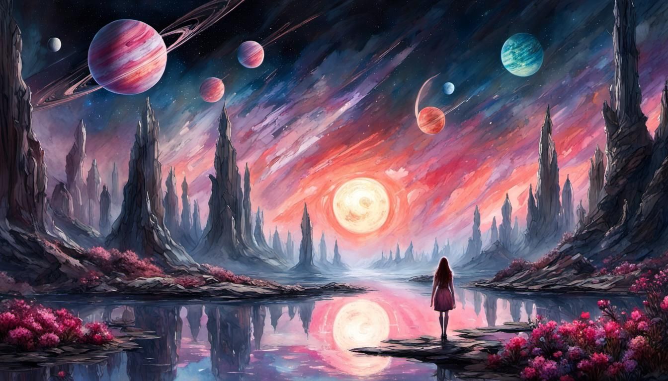 Ethereal Forest Lake Glade in Watercolor Style