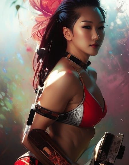 Anime Wrestling Woman Portrait in Style of Carne Griffiths