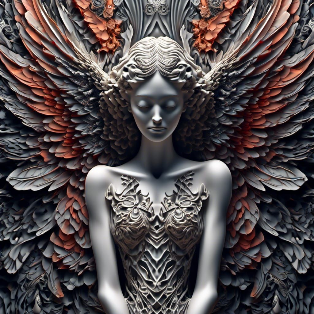 Photorealistic Angel of Death in Fractal Zentangle