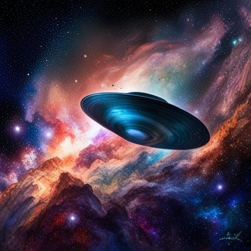 Detailed UFO in Space Colored Pencil Drawing