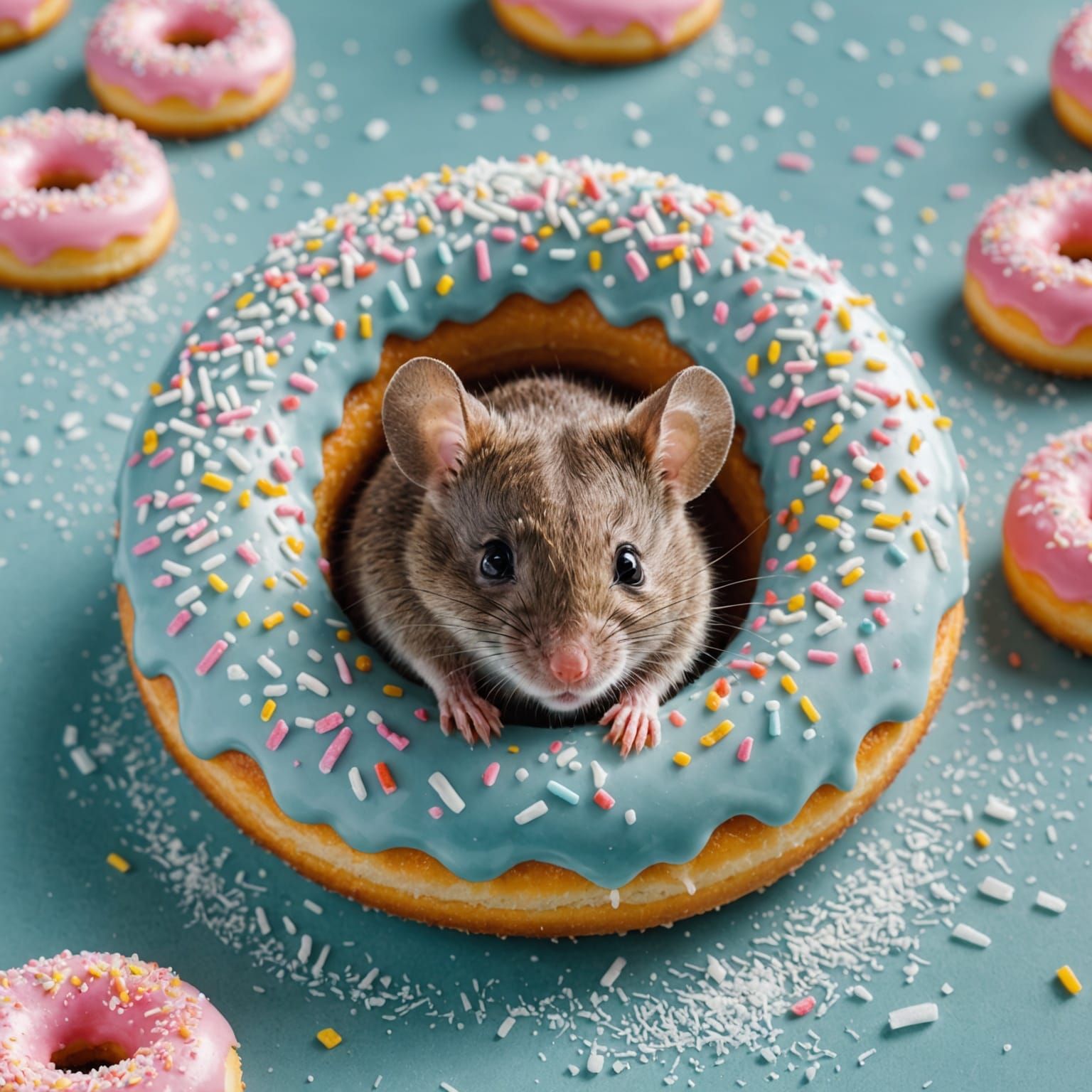 Mouse Peeking from Frosted Doughnut