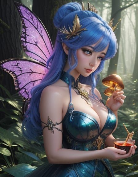 Mystical Fairy Concocts Enchanted Elixir in Vibrant Anime St...