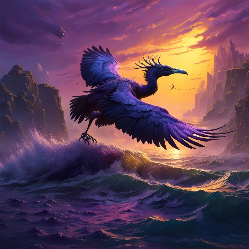 Giant Bird in Sea: Dark Fantasy Concept Art