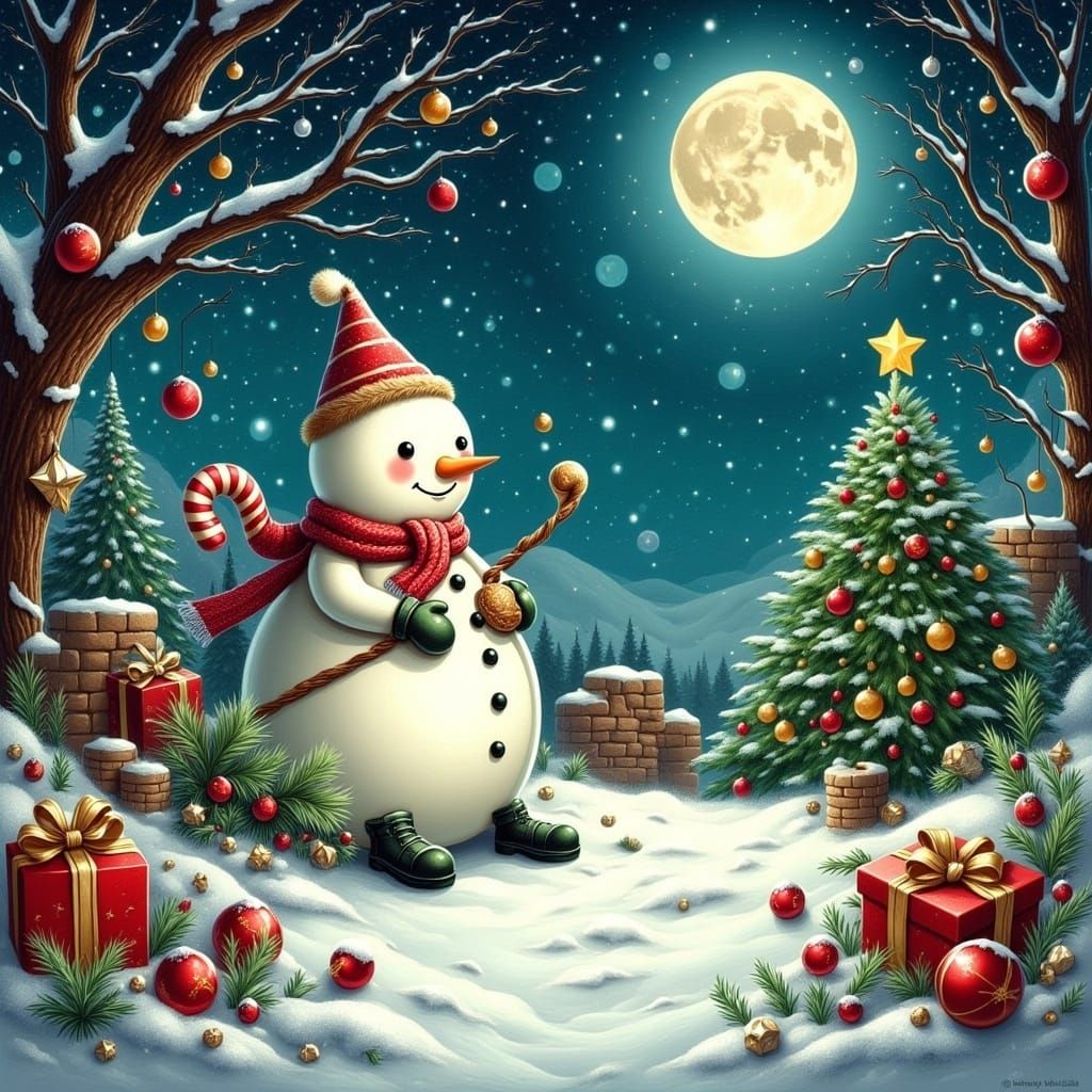 Whimsical Christmas Landscape with Holiday Magic