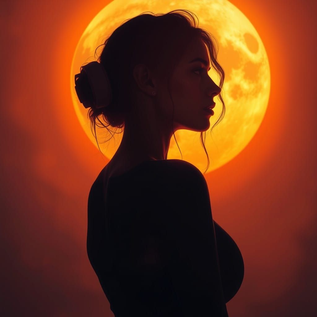 Hyperrealistic Silhouette of a Woman Against a Vibrant Full...