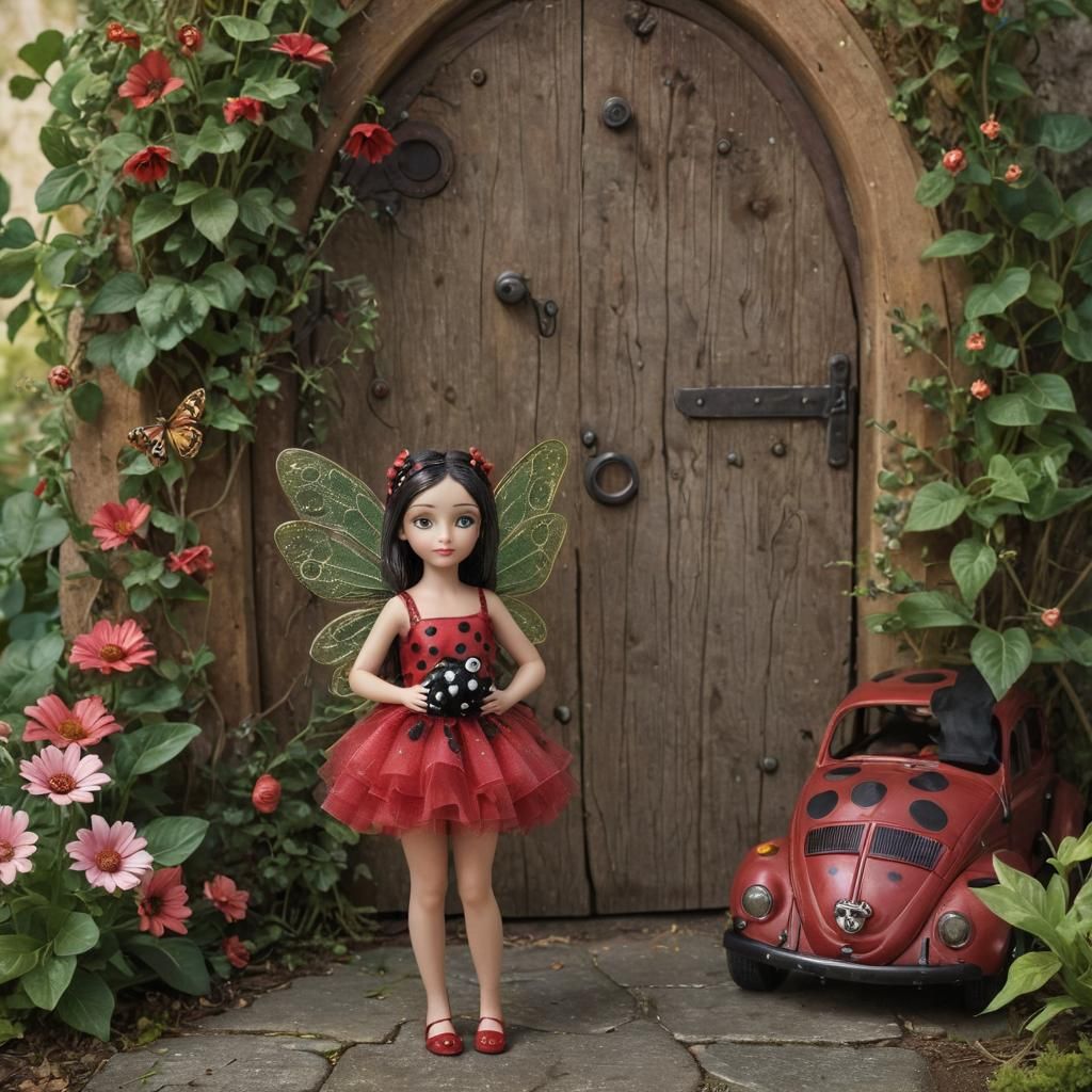 Ladybug Fairy and Beetle Car in Magical Garden