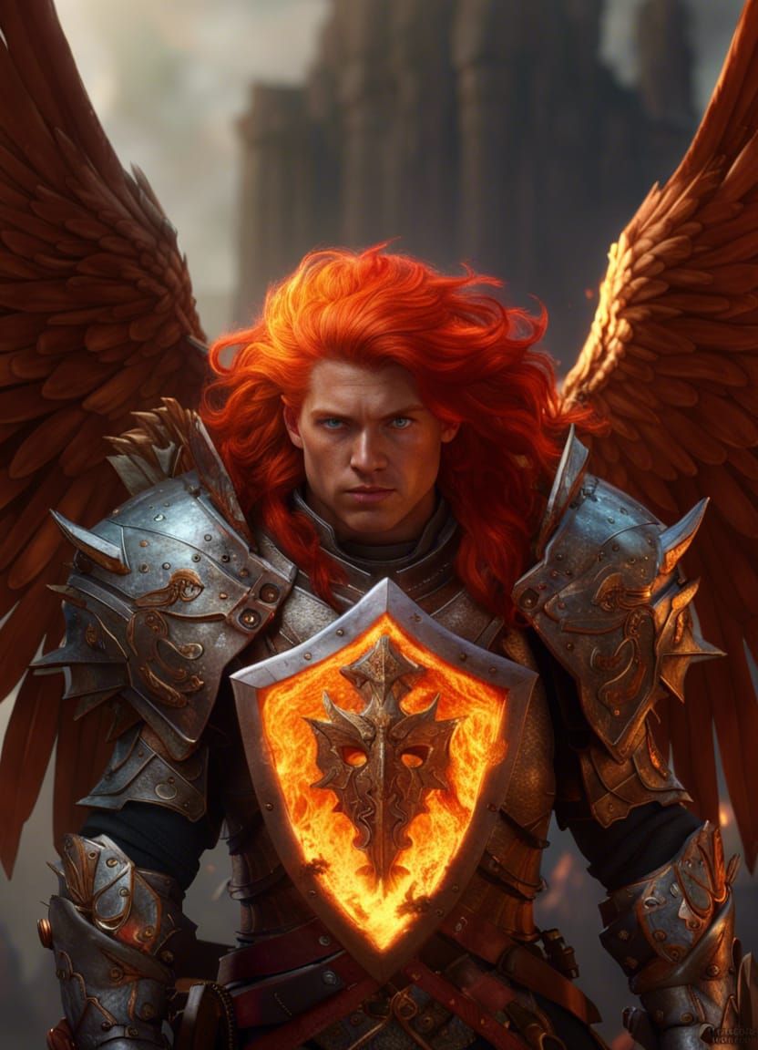 Fiery Winged Cleric in Full Plate Armor