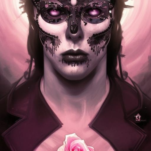 Gothic Man with Roses, Skulls and Moon Portrait
