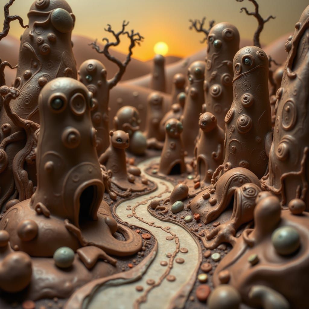 Futuristic Clay Metropolis Diorama in Macro View
