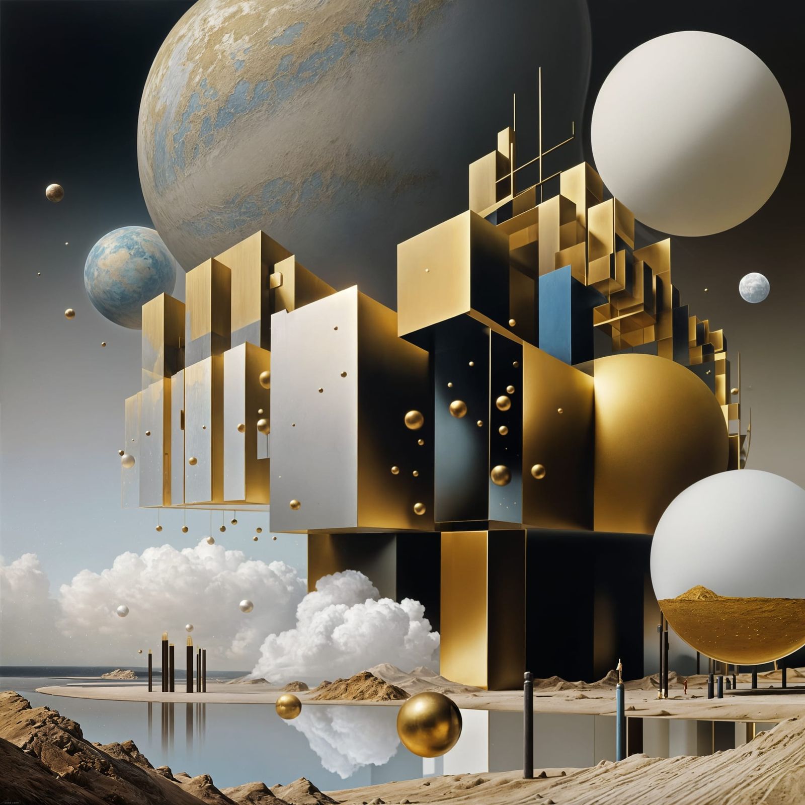 Golden Abstract Blending Cycles: Hyperrealistic Digital Art